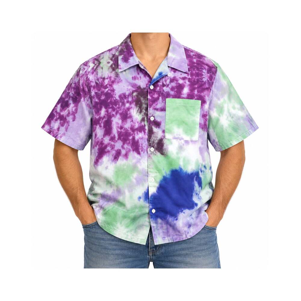 True Religion Shirt Mens XL Tie Dye Button Up Short Sleeve Casual